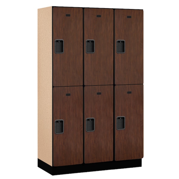 Wardrobe Locker, 45" W, 18" D, 76" H, (3) Wide, (6) Openings, Mahogany